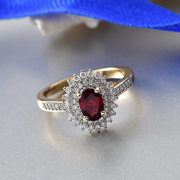 Luxoro Premium Anthill Garnet And Diamond I2 1.20 Ctw Bloomed Love Ring In 10K Yellow Gold