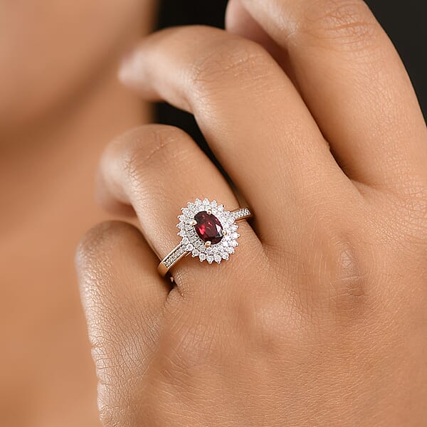 Luxoro Premium Anthill Garnet And Diamond I2 1.20 Ctw Bloomed Love Ring In 10K Yellow Gold