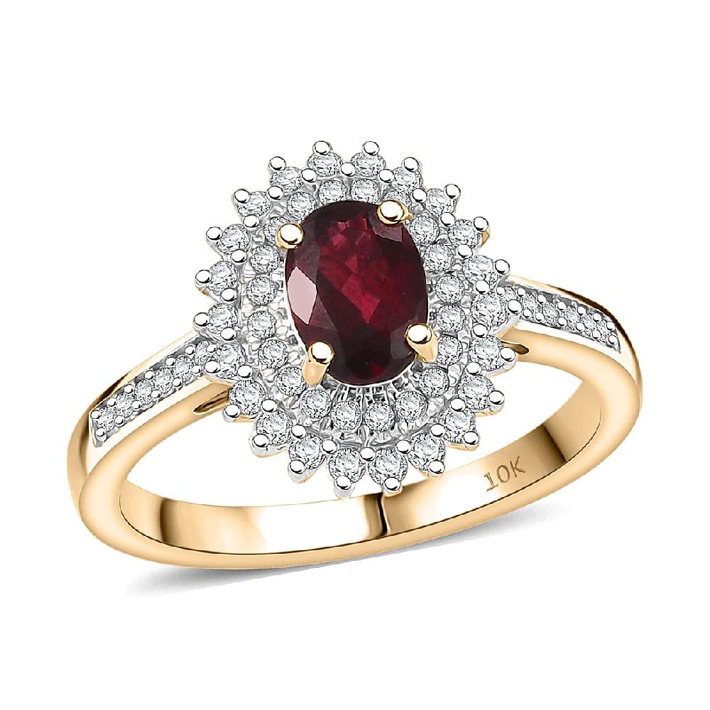Luxoro Premium Anthill Garnet and Diamond I2 1.20 ctw Bloomed Love Ring in 10K Yellow Gold
