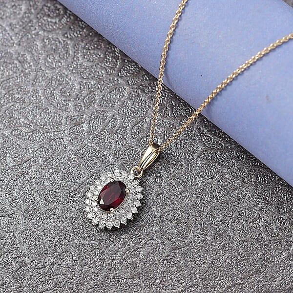 Luxoro Premium Anthill Garnet And I2 Diamond 1.20 Ctw Bloomed Love Pendant Necklace 20 Inches In 10K Yellow Gold