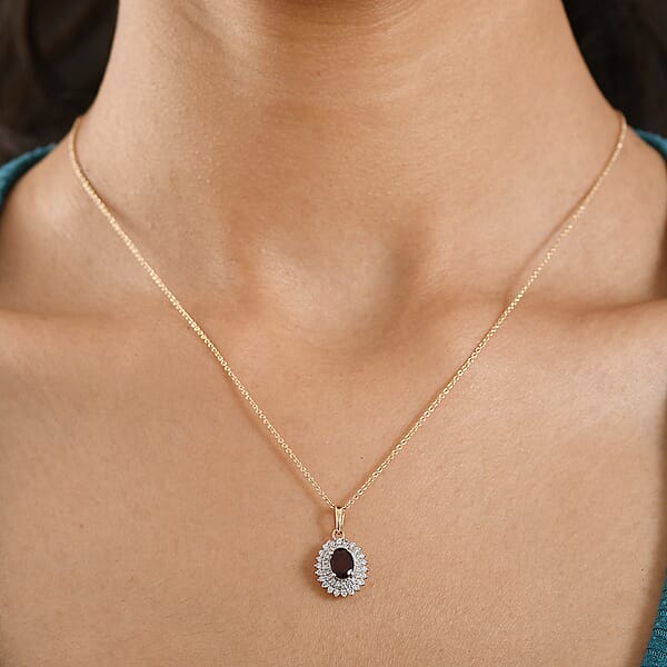 Luxoro Premium Anthill Garnet And I2 Diamond 1.20 Ctw Bloomed Love Pendant Necklace 20 Inches In 10K Yellow Gold