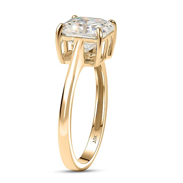 Luxoro Premium Asscher Cut Strontium Titanate 5.40 Ctw Golden Prism Ring In 10K Yellow Gold