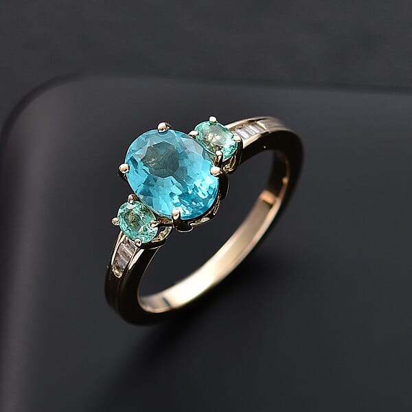 Luxoro Premium Blue Apatite Boyaca Colombian Emerald And Diamond I2 2.65 Ctw Ring In 10K Yellow Gold