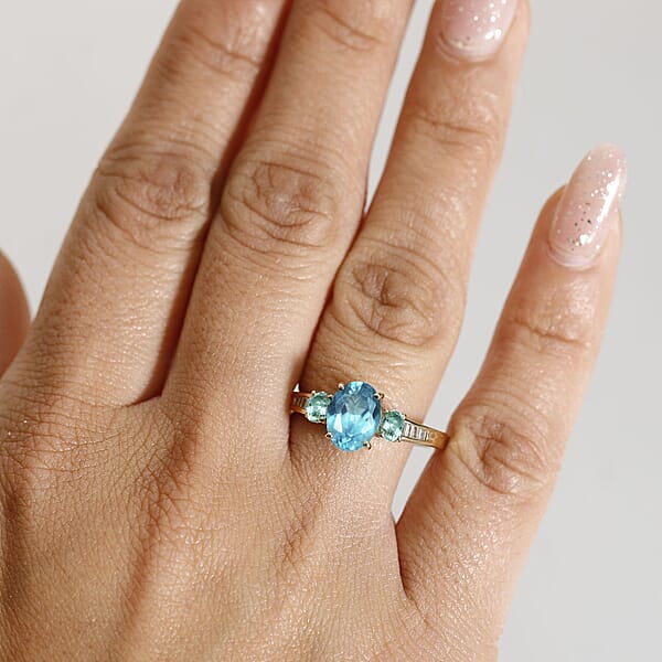 Luxoro Premium Blue Apatite Boyaca Colombian Emerald And Diamond I2 2.65 Ctw Ring In 10K Yellow Gold