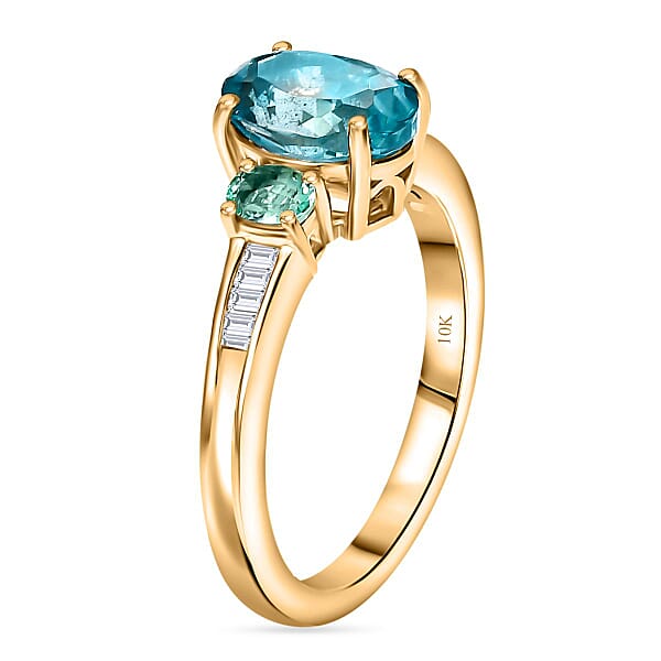 Luxoro Premium Blue Apatite Boyaca Colombian Emerald And Diamond I2 2.65 Ctw Ring In 10K Yellow Gold
