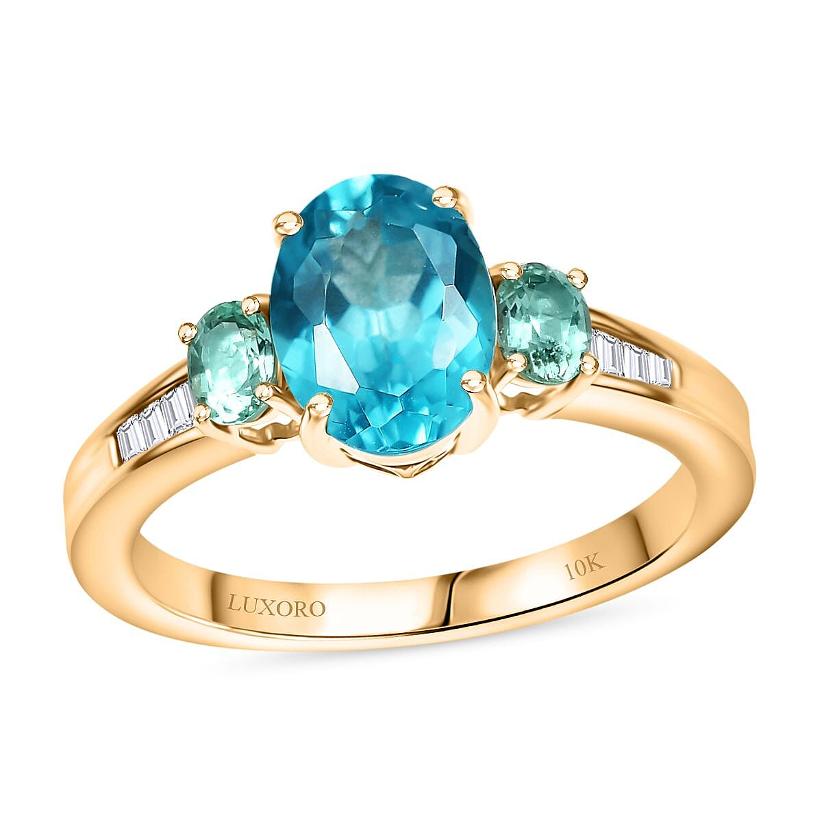 Luxoro Premium Blue Apatite Boyaca Colombian Emerald and Diamond I2 2.65 ctw Ring in 10K Yellow Gold