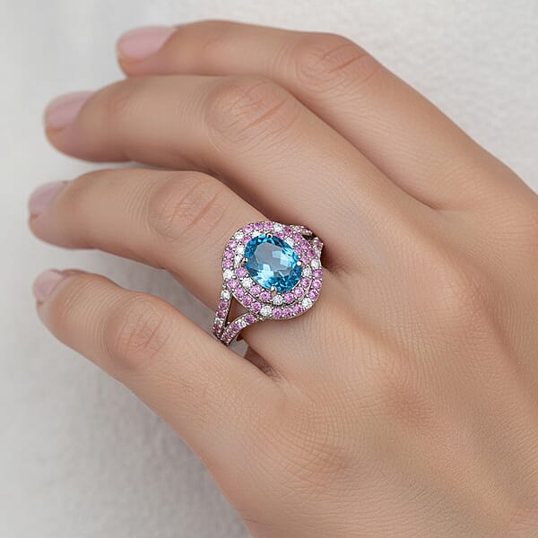 Luxoro Premium Blue Apatite Pink Sapphire And Diamond I2 3.46 Ctw Ring In 10K White Gold 3