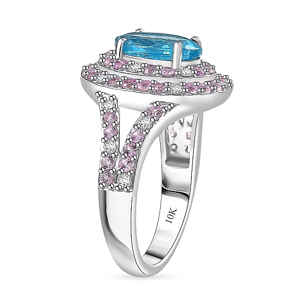 Luxoro Premium Blue Apatite Pink Sapphire And Diamond I2 3.46 Ctw Ring In 10K White Gold 3