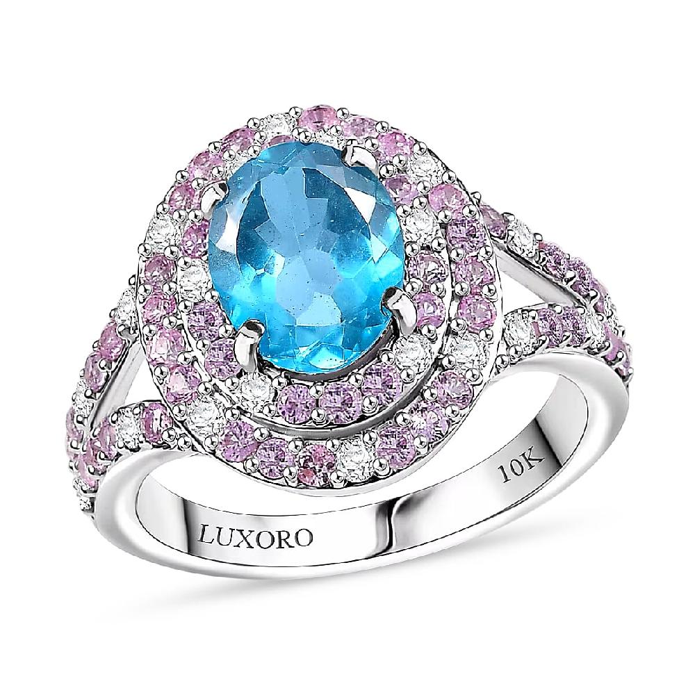 Luxoro Premium Blue Apatite Pink Sapphire and Diamond I2 3.46 ctw Ring in 10K White Gold 3