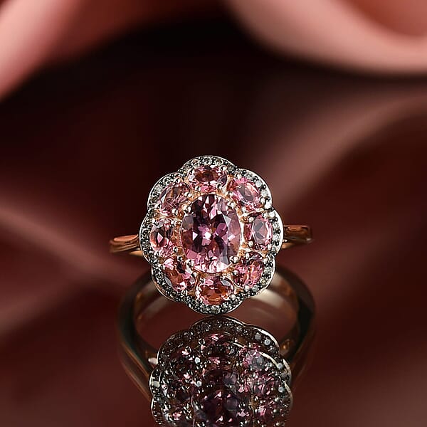Luxoro Premium Blush Tourmaline And Natural Champagne Diamond 2.80 Ctw Blush Bloom Ring In 10K Rose Gold