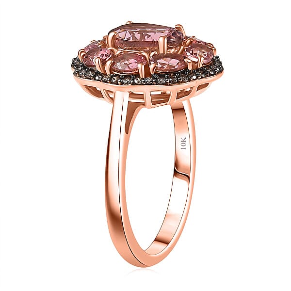 Luxoro Premium Blush Tourmaline And Natural Champagne Diamond 2.80 Ctw Blush Bloom Ring In 10K Rose Gold