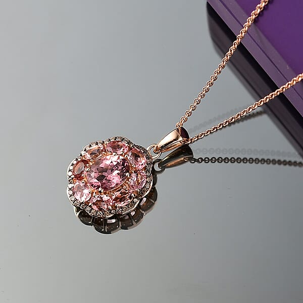 Luxoro Premium Blush Tourmaline And Natural Champagne Diamond 2.80 Ctw Blush Bloom Pendant Necklace 20 Inches In 10K Rose Gold