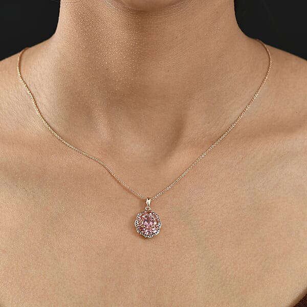 Luxoro Premium Blush Tourmaline And Natural Champagne Diamond 2.80 Ctw Blush Bloom Pendant Necklace 20 Inches In 10K Rose Gold