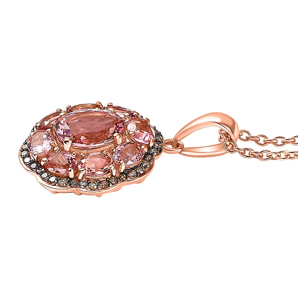 Luxoro Premium Blush Tourmaline And Natural Champagne Diamond 2.80 Ctw Blush Bloom Pendant Necklace 20 Inches In 10K Rose Gold