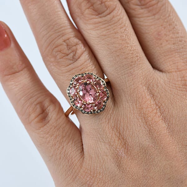 Luxoro Premium Blush Tourmaline And Natural Champagne Diamond 2.80 Ctw Blush Bloom Ring In 10K Rose Gold