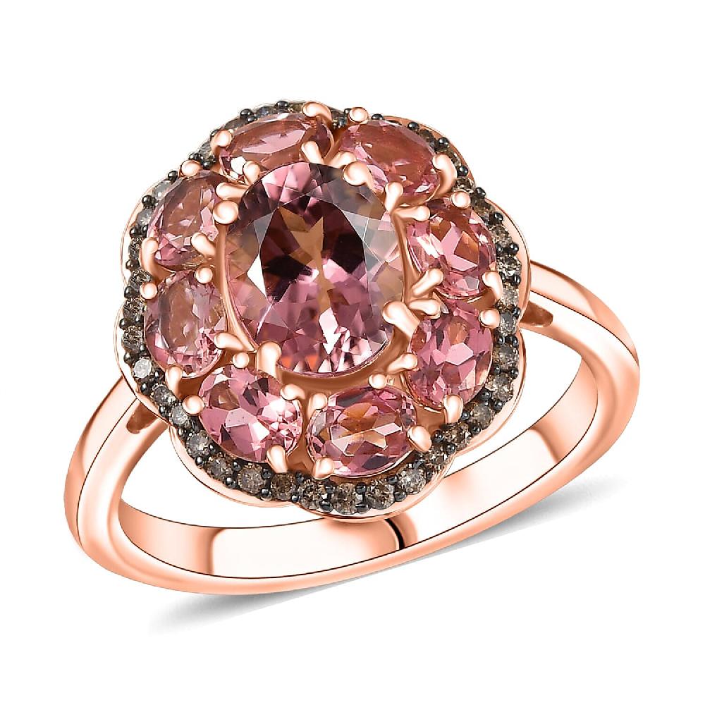 Luxoro Premium Blush Tourmaline and Natural Champagne Diamond 2.80 ctw Blush Bloom Ring in 10K Rose Gold
