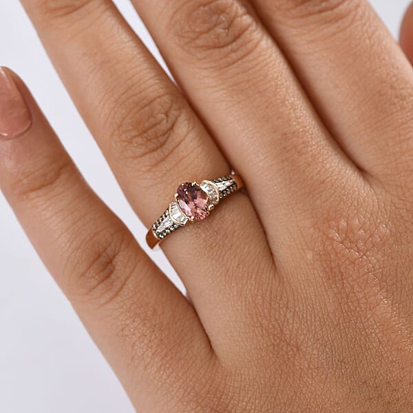 Luxoro Premium Blush Tourmaline I2 Natural Champagne And White Diamond 1.00 Ctw Empress Bloom Ring In 10K Rose Gold