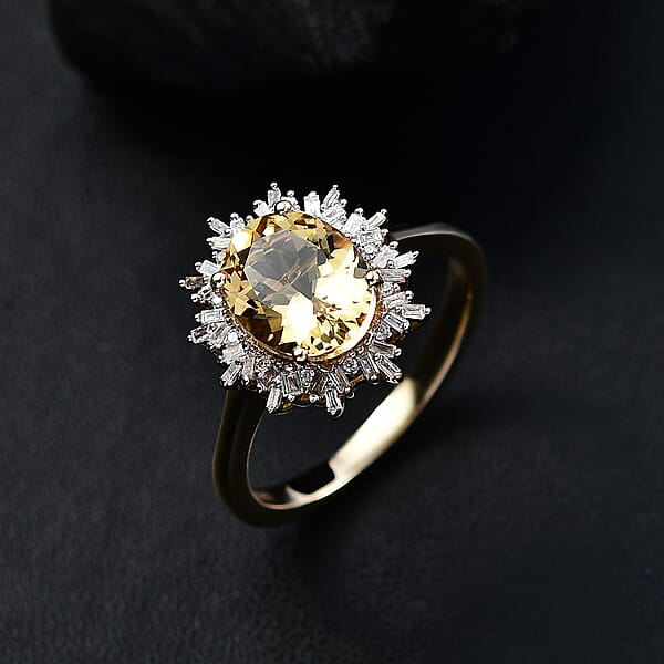Luxoro Premium Brazilian Heliodor And I2 Diamond 2.85 Ctw Sunburst Ring In 10K Yellow Gold