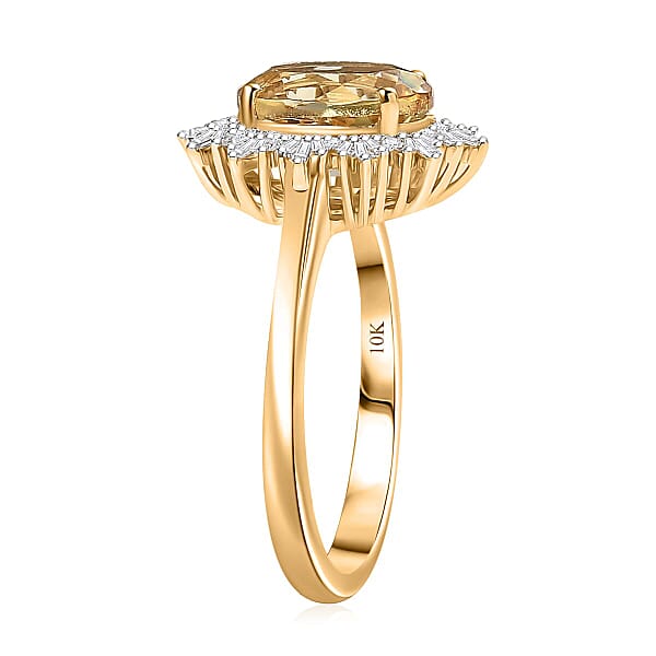 Luxoro Premium Brazilian Heliodor And I2 Diamond 2.85 Ctw Sunburst Ring In 10K Yellow Gold