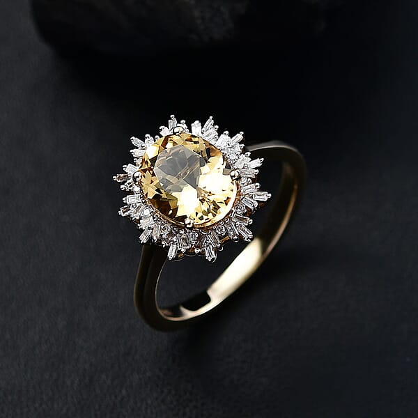 Luxoro Premium Brazilian Heliodor And I2 Diamond 2.85 Ctw Sunburst Ring In 10K Yellow Gold