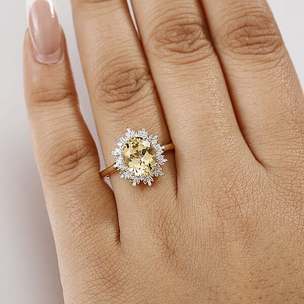 Luxoro Premium Brazilian Heliodor And I2 Diamond 2.85 Ctw Sunburst Ring In 10K Yellow Gold
