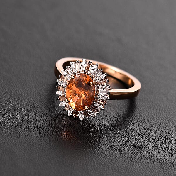 Luxoro Premium Calabar Imperial Tourmaline Natural Champagne And White Diamond I2 2.10 Ctw Sunburst Ring In 14K Yellow Gold