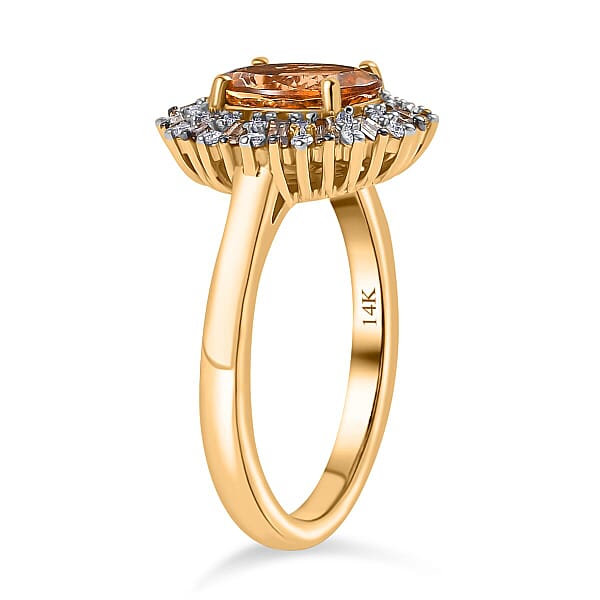 Luxoro Premium Calabar Imperial Tourmaline Natural Champagne And White Diamond I2 2.10 Ctw Sunburst Ring In 14K Yellow Gold