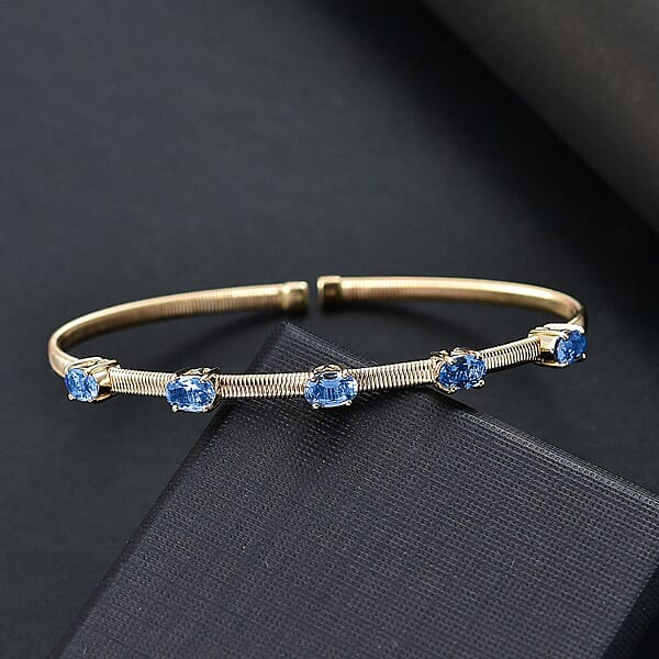 Luxoro Premium Ceylon Blue Sapphire 2.85 Ctw Cuff Bracelet In 10K Yellow Gold (7.25 In)
