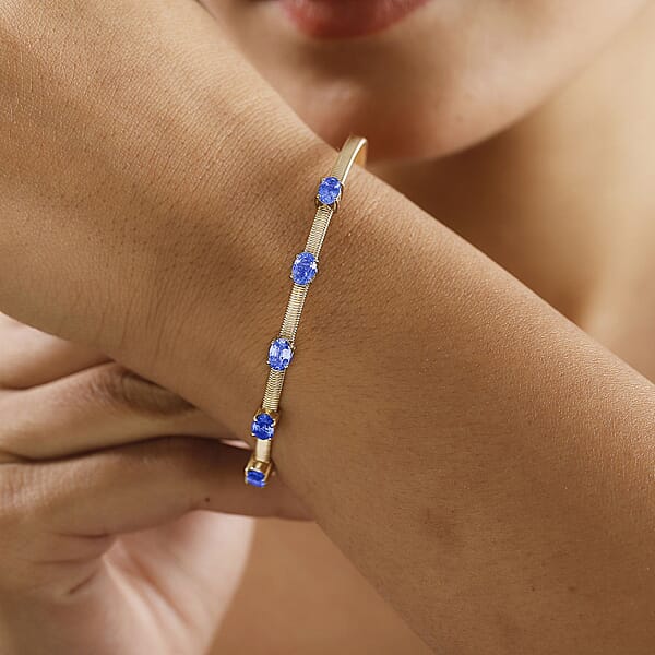 Luxoro Premium Ceylon Blue Sapphire 2.85 Ctw Cuff Bracelet In 10K Yellow Gold (7.25 In)