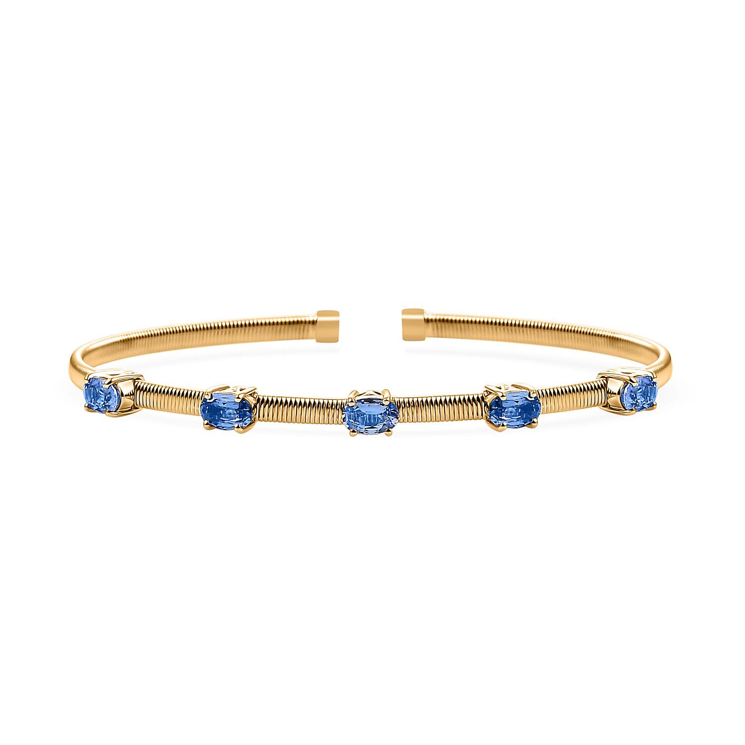 Luxoro Premium Ceylon Blue Sapphire 2.85 ctw Cuff Bracelet in 10K Yellow Gold (7.25 In)