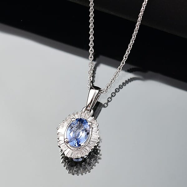 Luxoro Premium Ceylon Blue Sapphire And Diamond G-H I2 1.10 Ctw Crownwave Pendant Necklace In 10K White Gold 18 Inches