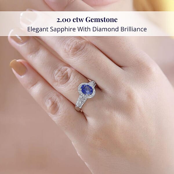 Luxoro Premium Ceylon Blue Sapphire And G-H I2 Diamond 2.00 Ctw Modern Minimalist Ring In 10K White Gold
