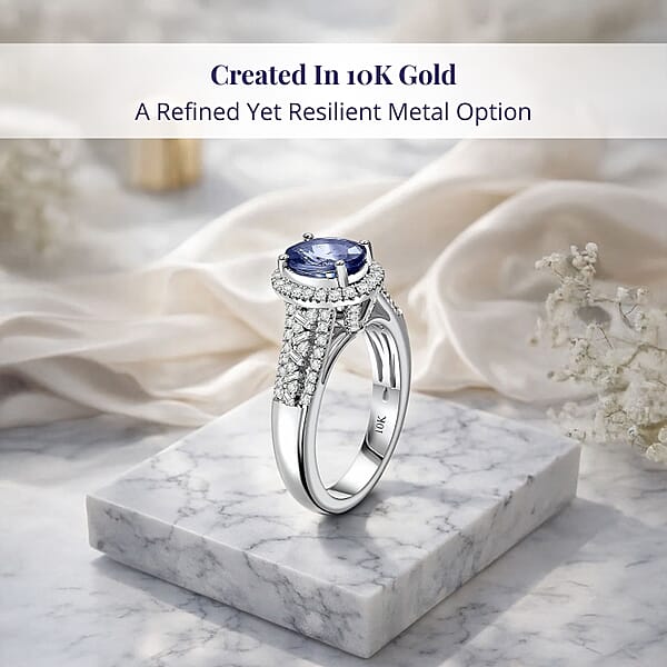 Luxoro Premium Ceylon Blue Sapphire And G-H I2 Diamond 2.00 Ctw Modern Minimalist Ring In 10K White Gold