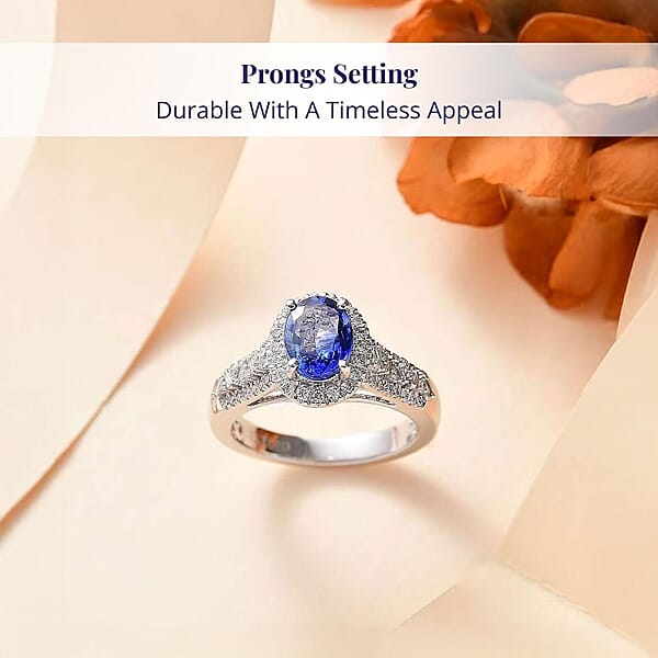 Luxoro Premium Ceylon Blue Sapphire And G-H I2 Diamond 2.00 Ctw Modern Minimalist Ring In 10K White Gold