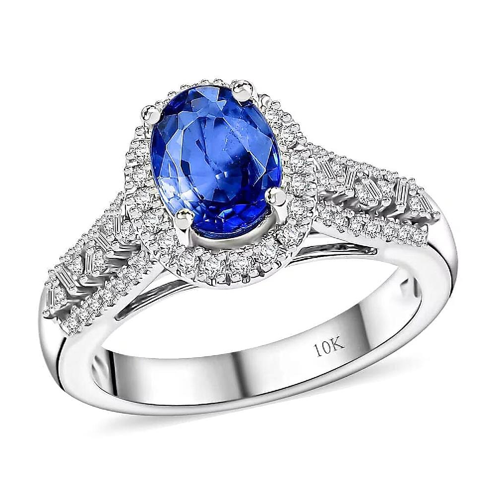 Luxoro Premium Ceylon Blue Sapphire and G-H I2 Diamond 2.00 ctw Modern Minimalist Ring in 10K White Gold
