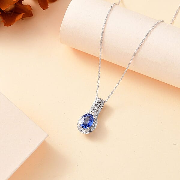 Luxoro Premium Ceylon Blue Sapphire And G-H I2 Diamond 1.90 Ctw Modern Minimalist Pendant Necklace In 10K White Gold 18 Inches