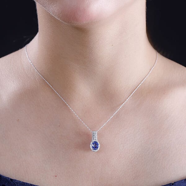 Luxoro Premium Ceylon Blue Sapphire And G-H I2 Diamond 1.90 Ctw Modern Minimalist Pendant Necklace In 10K White Gold 18 Inches