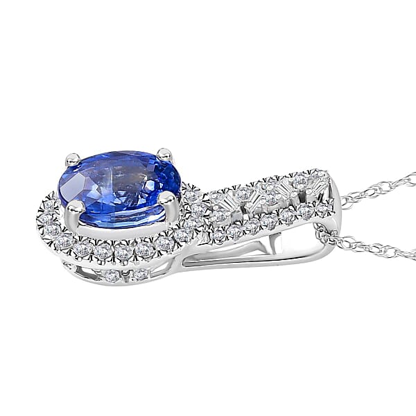 Luxoro Premium Ceylon Blue Sapphire And G-H I2 Diamond 1.90 Ctw Modern Minimalist Pendant Necklace In 10K White Gold 18 Inches