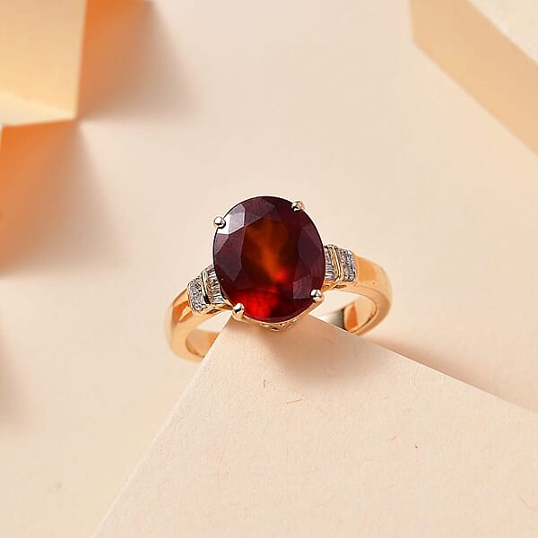 Luxoro Premium Ceylon Hessonite Garnet And G-H I2 Diamond 6.00 Ctw Ring In 10K Yellow Gold 4.50 Grams (Del. In 10-12 Days)