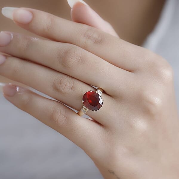 Luxoro Premium Ceylon Hessonite Garnet And G-H I2 Diamond 6.00 Ctw Ring In 10K Yellow Gold 4.50 Grams (Del. In 10-12 Days)