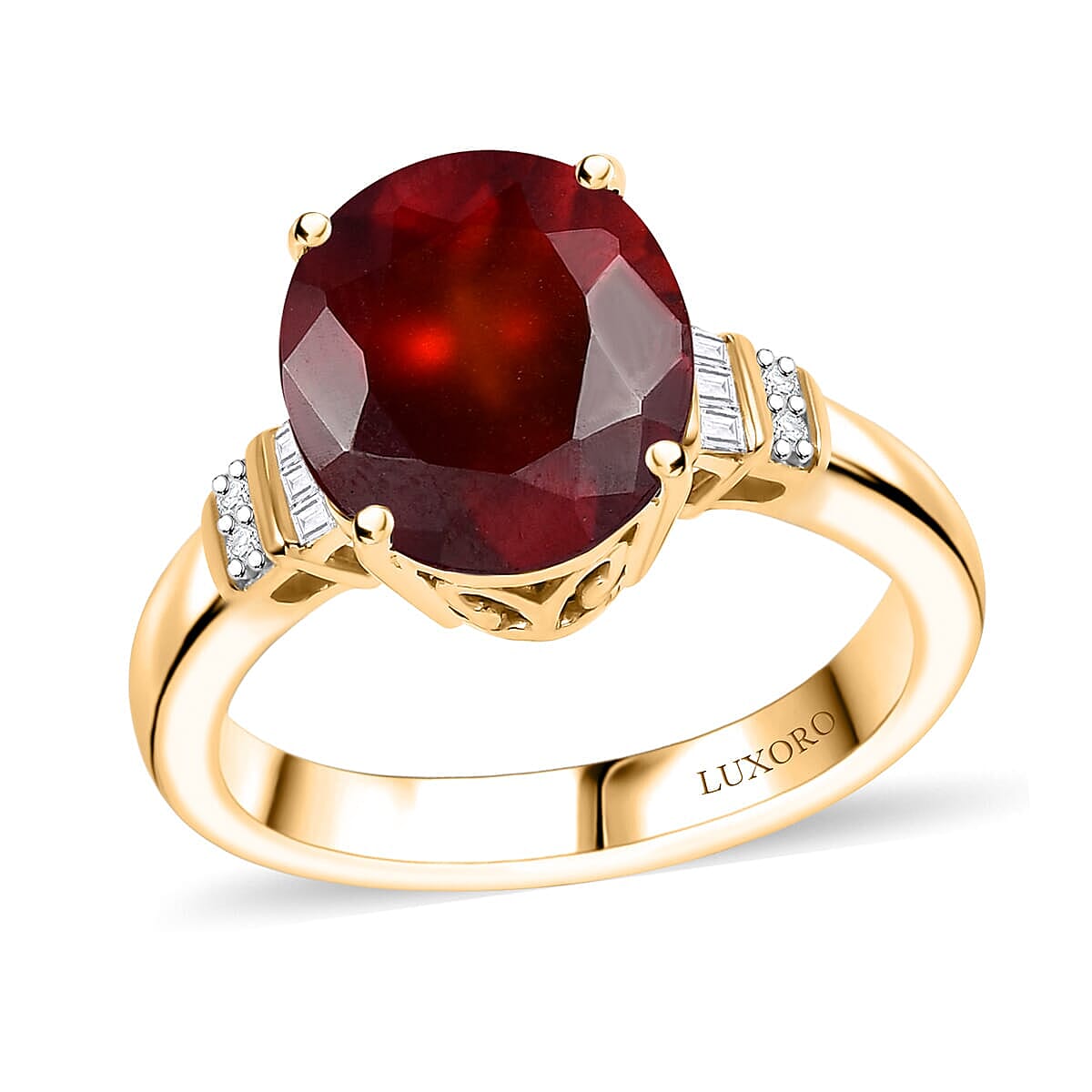 Luxoro Premium Ceylon Hessonite Garnet and G-H I2 Diamond 6.00 ctw Ring in 10K Yellow Gold 4.50 Grams (Del. in 10-12 Days)