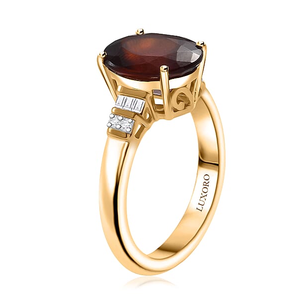 Luxoro Premium Ceylon Hessonite Garnet And G-H I2 Diamond 6.00 Ctw Ring In 10K Yellow Gold 4.50 Grams