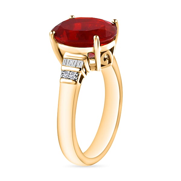 Luxoro Premium Crimson Fire Opal And G-H I1 Diamond 3.40 Ctw Ring In 14K Yellow Gold 4.10 Grams (Del. In 10-12 Days)
