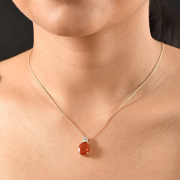 Luxoro Premium Crimson Fire Opal And I2 Diamond 3.35 Ctw Dawnfire Pendant Necklace In 10K Yellow Gold 20 Inches