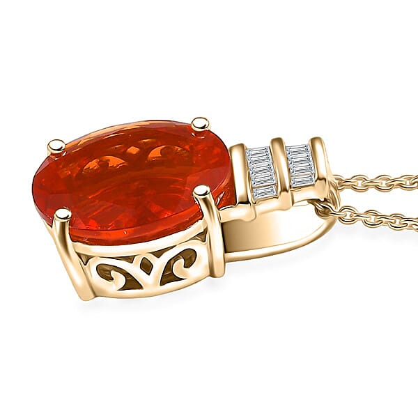 Luxoro Premium Crimson Fire Opal And I2 Diamond 3.35 Ctw Dawnfire Pendant Necklace In 10K Yellow Gold 20 Inches