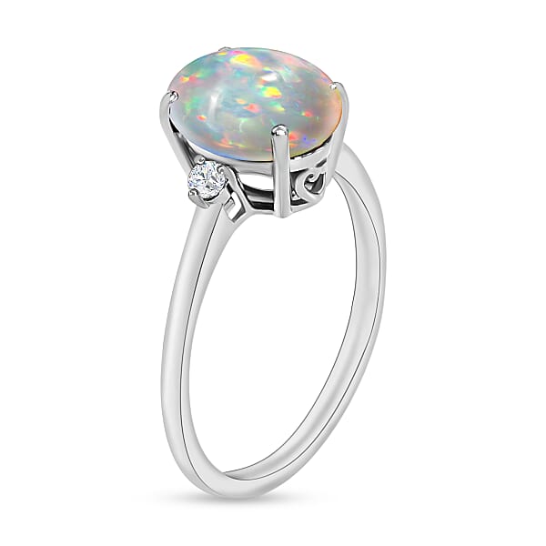 Luxoro Premium Ethiopian Welo Opal And G-H I1-I2 Diamond 1.30 Ctw Ring In 14K White Gold 4 Grams (Del. In 10-12 Days)