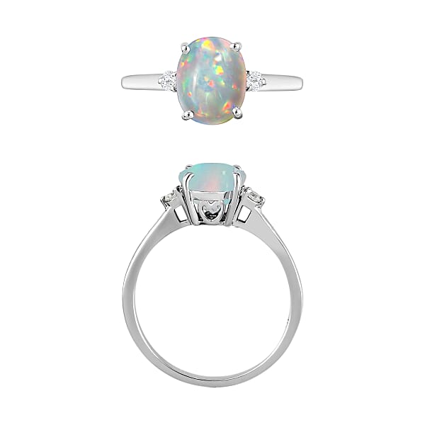 Luxoro Premium Ethiopian Welo Opal And G-H I1-I2 Diamond 1.30 Ctw Ring In 14K White Gold 4 Grams (Del. In 10-12 Days)