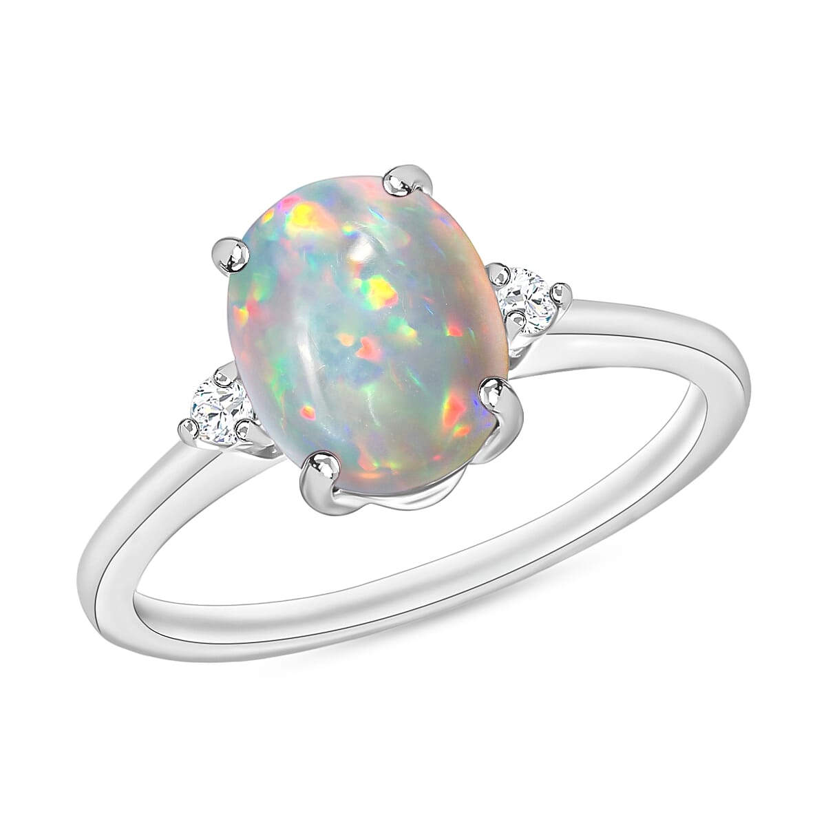 Luxoro Premium Ethiopian Welo Opal and G-H I1-I2 Diamond 1.30 ctw Ring in 14K White Gold 4 Grams (Del. in 10-12 Days)