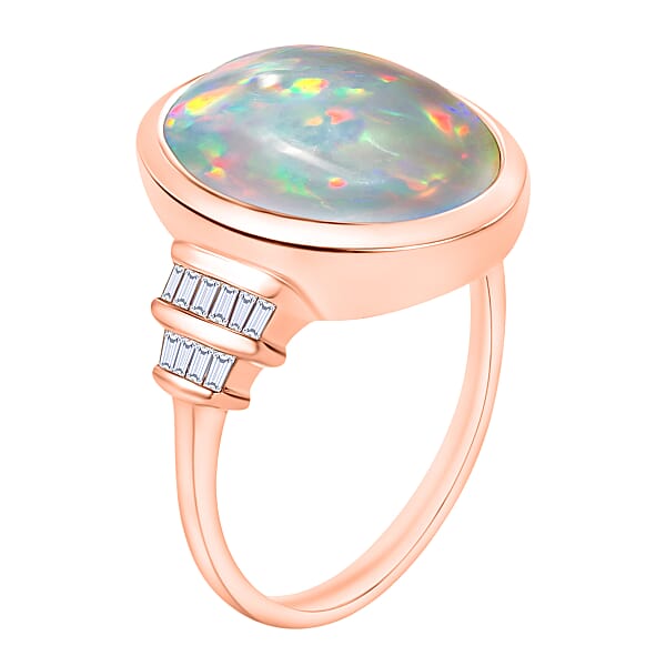 Luxoro Premium Ethiopian Welo Opal And G-H I3 Diamond 5.70 Ctw Ring In 10K Rose Gold (Del. In 10-12 Days)