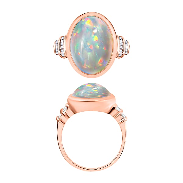 Luxoro Premium Ethiopian Welo Opal And G-H I3 Diamond 5.70 Ctw Ring In 10K Rose Gold (Del. In 10-12 Days)
